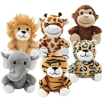 Mini animais da floresta brinquedo de pelúcia sentado leão tigre elefante macaco leopardo girafa boneca chaveiro para presentes de aniversário do miúdo