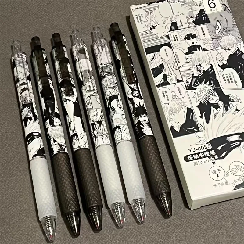 6Pcs/Set Kawaii Anime Black ink Gel Pen Manga Signature Pen Student Stationery birthday gift