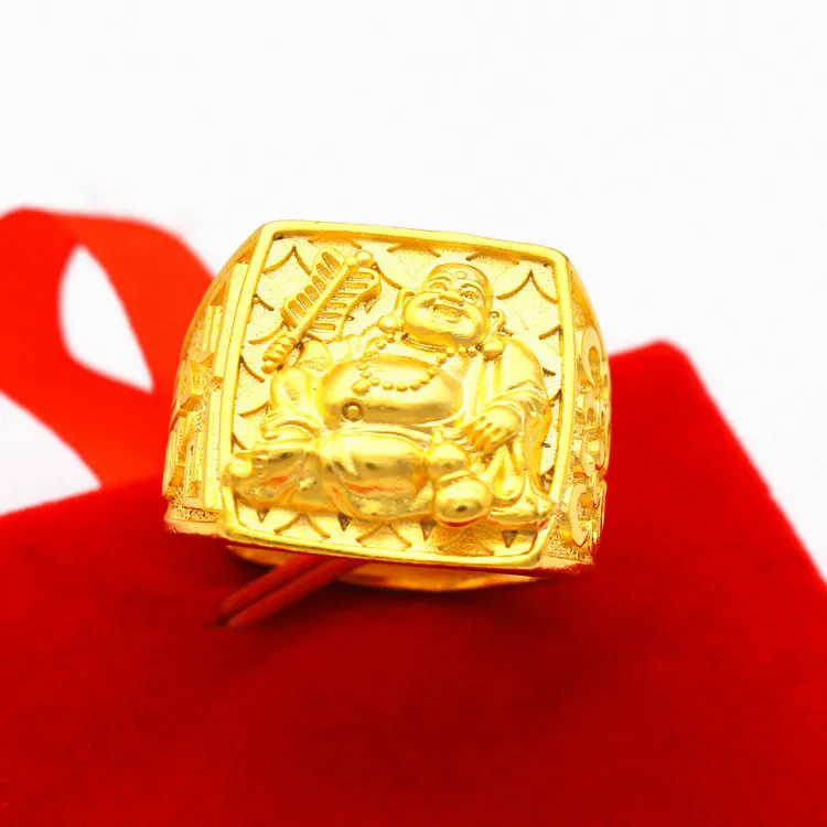 

Fortune Wealth Dragon Buddha Open Ring! 24K Gold AU999 Men's Style, Zodiac Dragon + Happy Buddha, Dominant Lucky & Unique