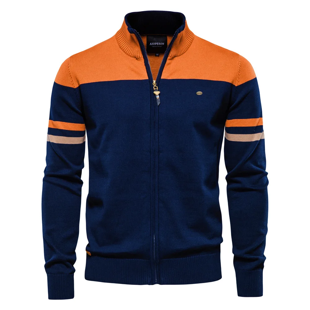 

Premium Men's Color Blocked Cotton Cardigan, Zip Up Knitted Sweater Jacket For Man, Autumn Winter Casual Men KnitWear
