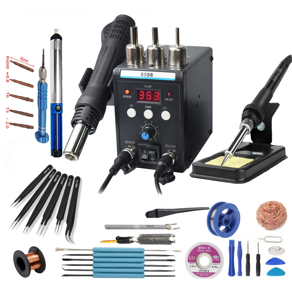 Eruntop 8586 Soldering Station Digital Display Electric Soldering Iron Hot Air Heat Gun Welding Machine for iPhone Repair Rools