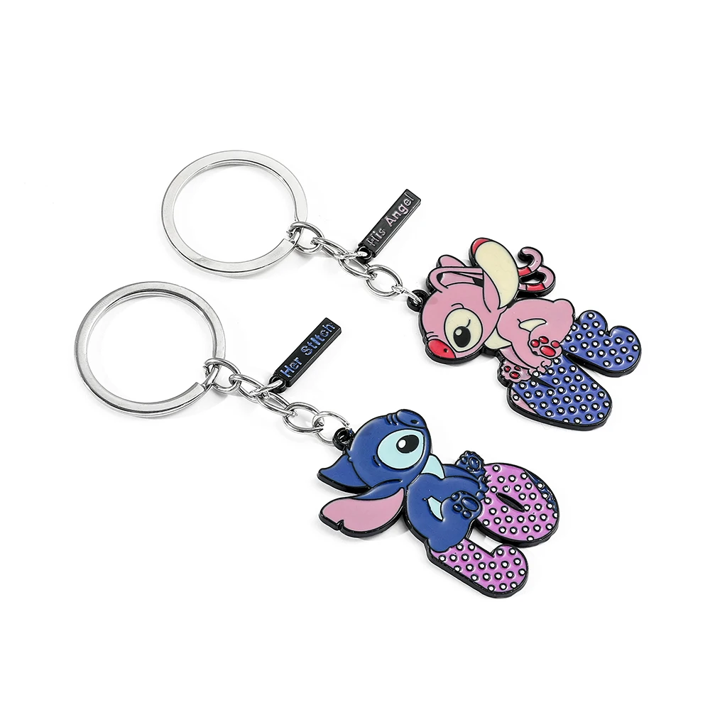 Stitch Jewelry Keychain Cartoon Lilo & Stitch Couple Key Chain Stitch Love Pendant Choker for Girlfriend Gift Accessories