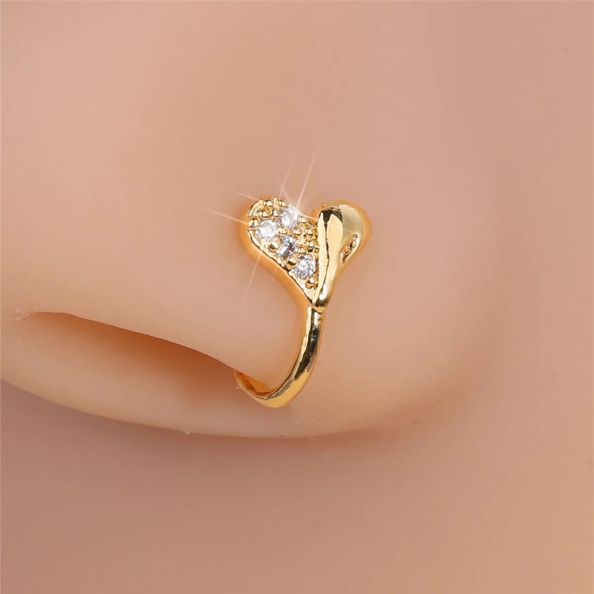 1pc Doppel Blume Charme Kein Piercing Kupfer Intarsien Zirkon U-förmigen Nase Clip Gefälschte Nase Ring Weibliche Kein piercing Piercing Schmuck – Detail 9