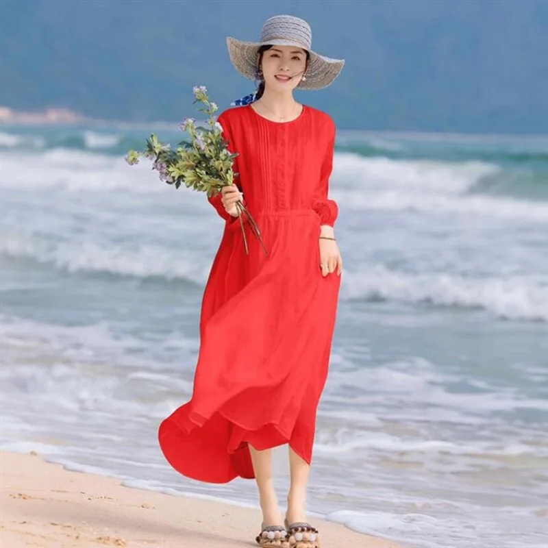 NYFS 2024 Summer New Office Lady Woman Dress Vestidos Robe Ete Femme Elbise Loose Embroidery Half Sleeve Long Dresses