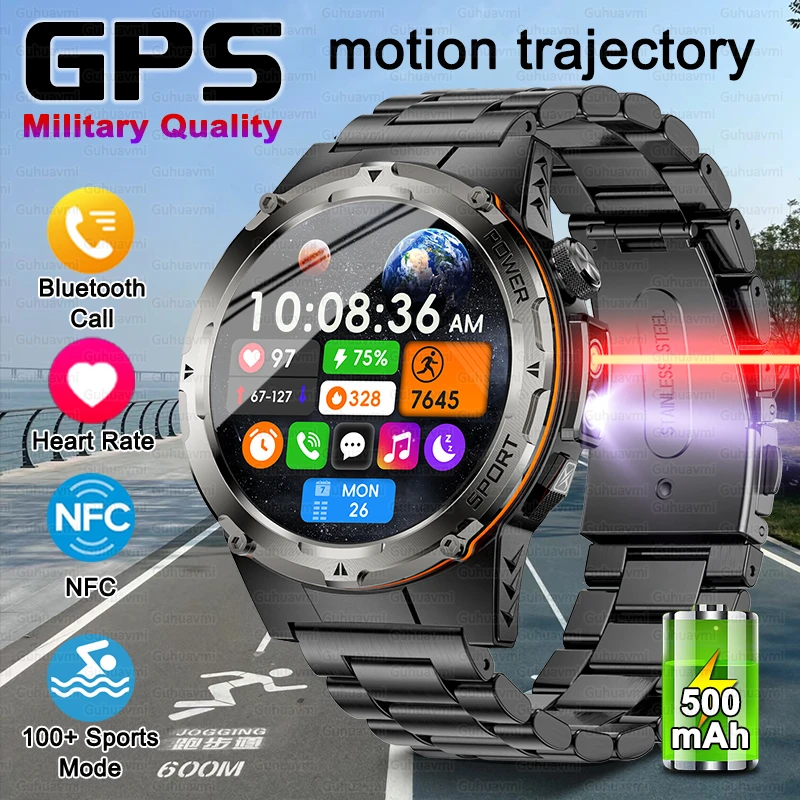 For XIAOMI 3ATM Waterproof Military Smartwatch Outdoor Sports Fitness Tracker Health Monitor BT Call NFC Watch 365nm UV+infrare