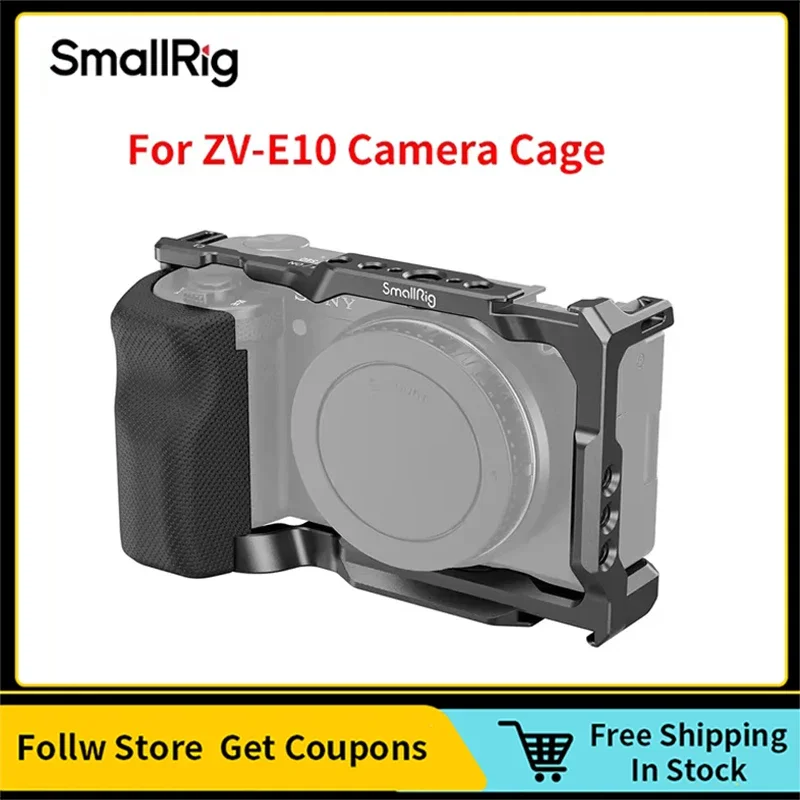SmallRig for Sony ZV-E10 Full Camera Cage with Cold Shoe and Built-in Quick Release Plate Silicone Handle - 3538B