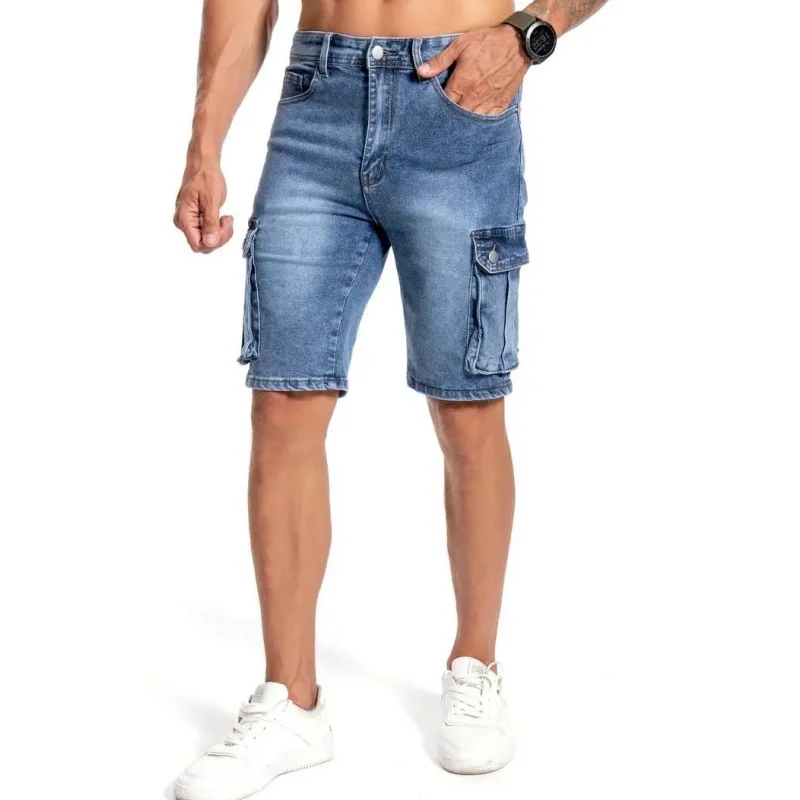 

New men's multi-pocket micro-elastic denim shorts, 5 division of casual jeans - the best choice for casual wear