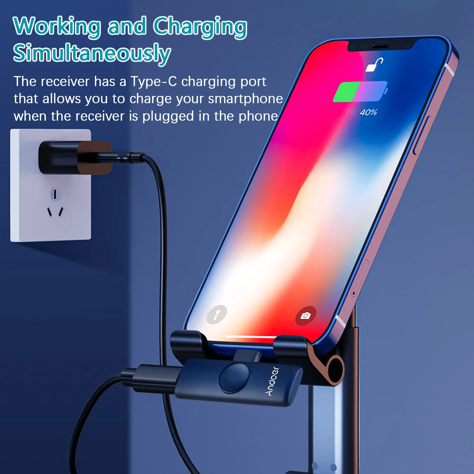 Andoer-Sistema de micrófono inalámbrico Mini 2,4G, micrófono con Clip, rango de transmisión de 20m, Plug and Play para transmisión en vivo de teléfono y tableta