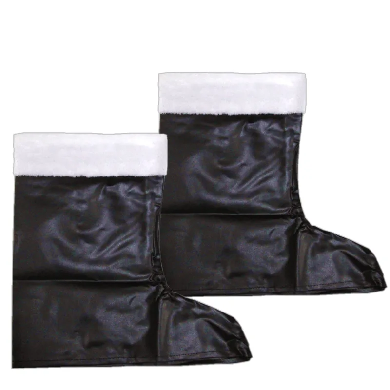 أغطية أحذية سانتا كلوز من الجلد الصناعي باللون الأبيض وأغطية أحذية مزينة بزينة عيد الميلاد