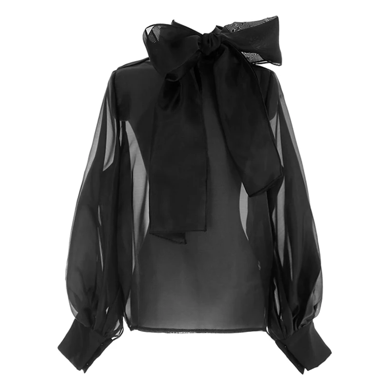 

2024 Women's Clothing Loose scarf collar lantern sleeve top Spring Summer New 634