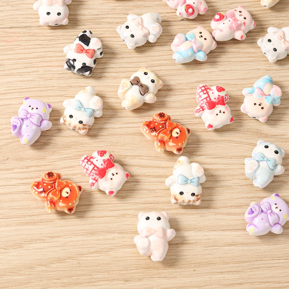 Tusember 5 Stück 15*19mm Niedliche Kawaii Keramik-Katzen-Anhänger Perlen für Schmuckherstellung Armbänder Halsketten DIY Mädchen Geschenke – Detail 3