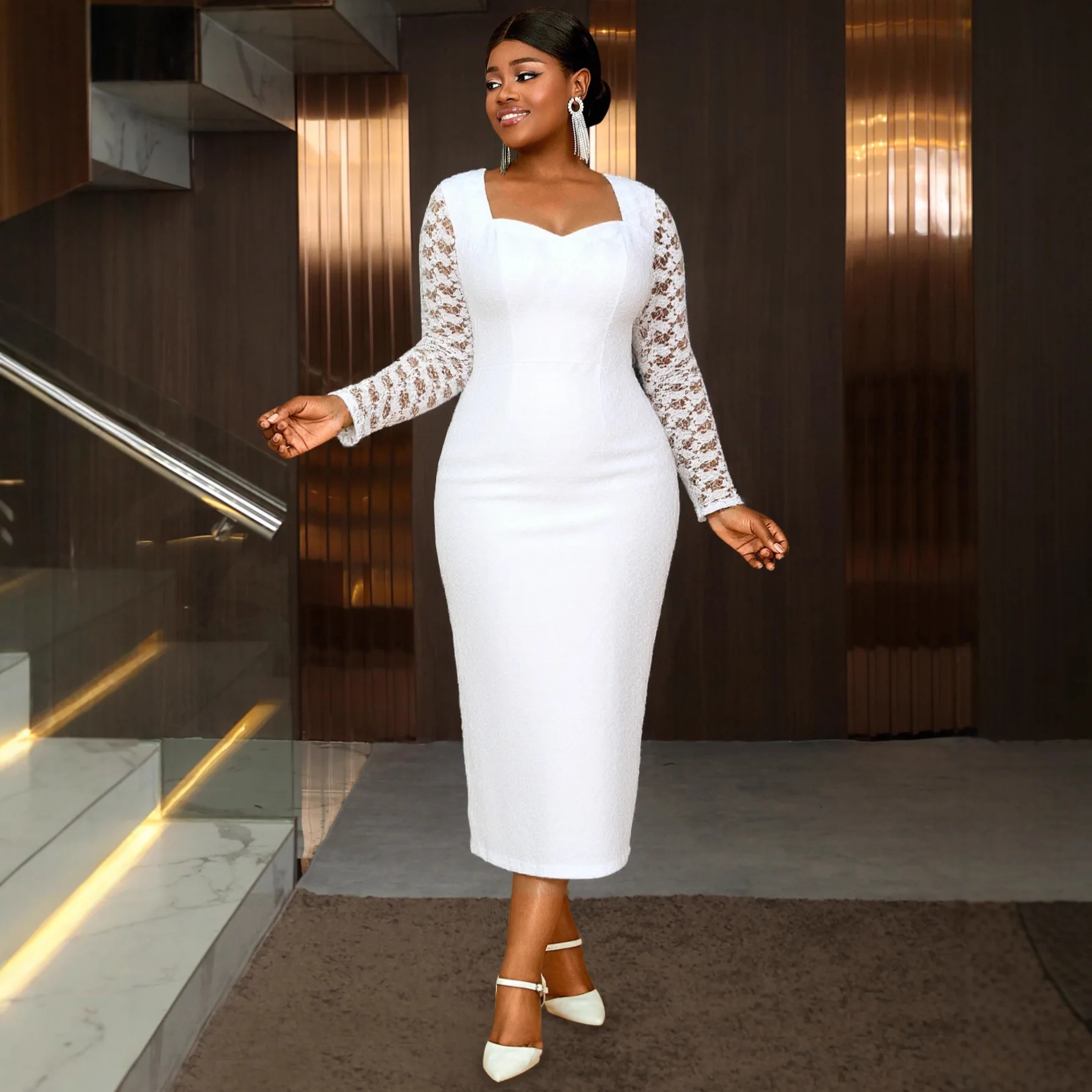 

Африканские платья Дашики для женщин, элегантные африканские кружевные белые вечерние платья с длинными рукавами, длинные платья макси, африканская одежда