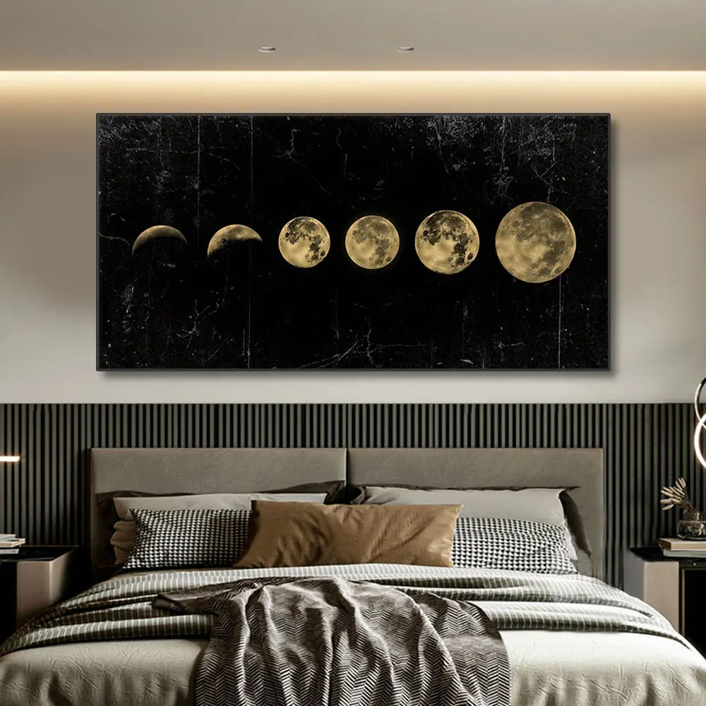 Wall Art Moon Phase Gold Black Posters Aesthetic Canvas Art Prints Abstract Painting Wall Picture for Living Room Home Decor