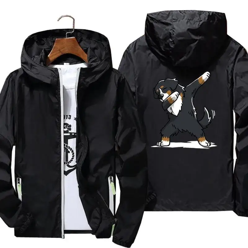 

Summer Dabbing Bernese Mountain Dog Men Women Casual Windbreaker Reflective Sunscreen Skin Zipper Hooded Jacket Fashion Clothing