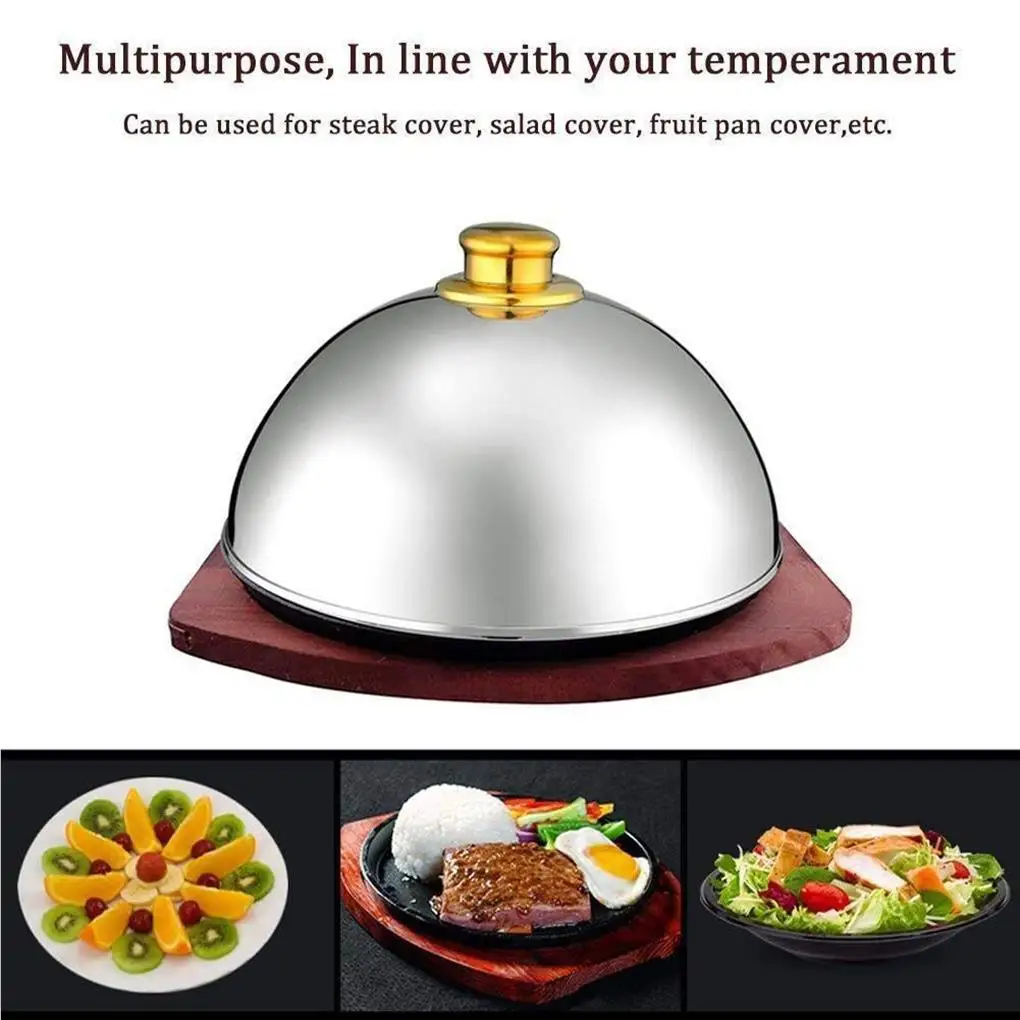 

Stainless Steel Cloche Food Cover Dome Serving Plate Dish Rustproof Wear-resistant Thickened Arc Lid Restaurant Type 1