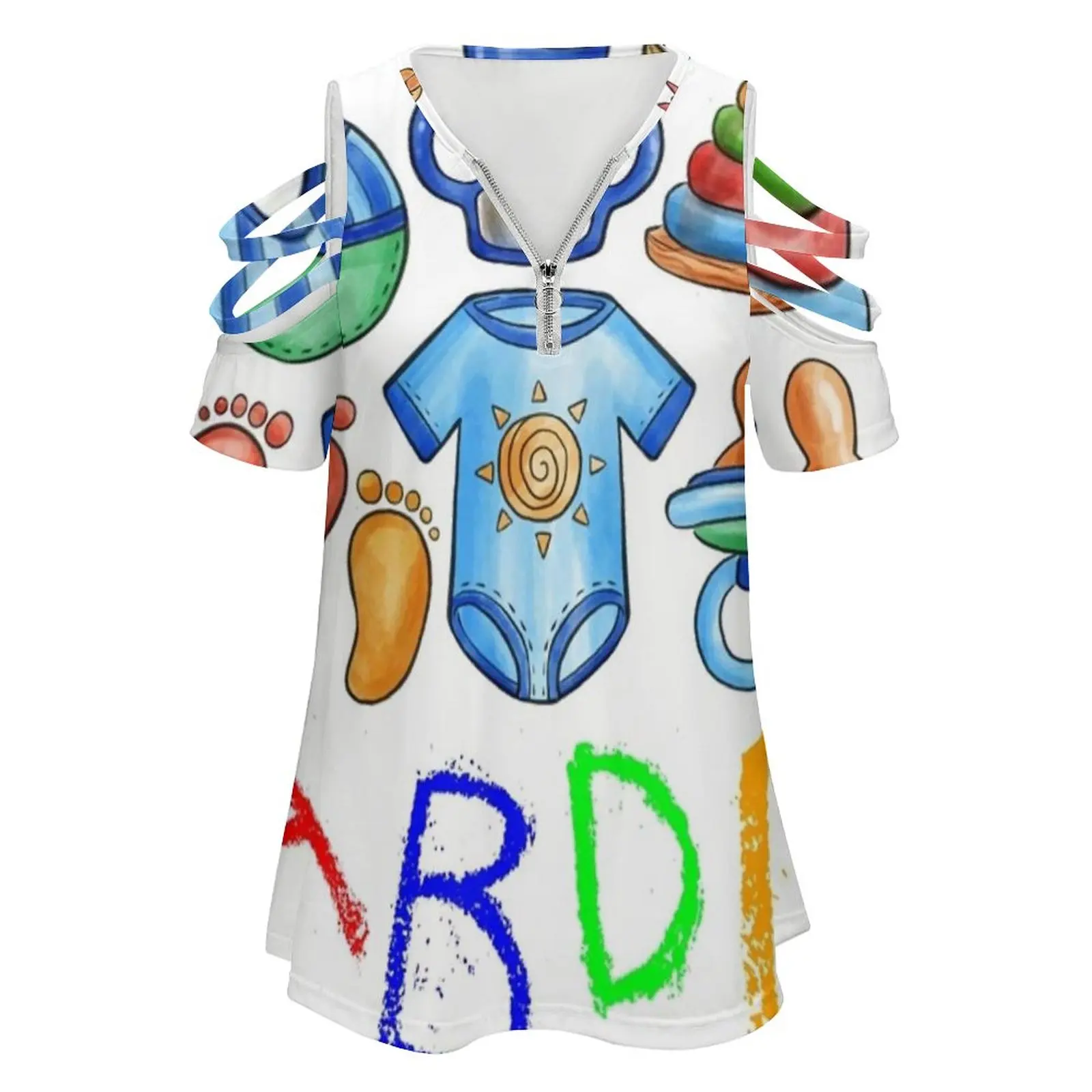 Abdl ( Adult Baby Diaper Lover ) Baby Items Collection New Fashion Zip Off Shoulder Top Short-Sleeve Women Shirt Age Play Age