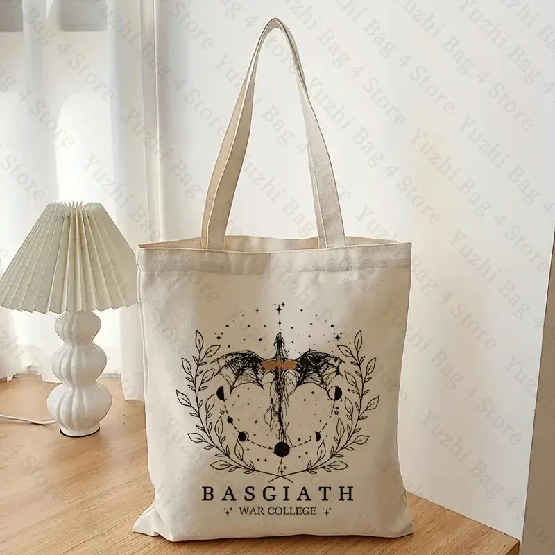 Basgiath War College Pattern Canvas Tote Bags Best Gift for Bookish Women Shopping Bag for Novel Lover Fourth Wing Shoulder Bag