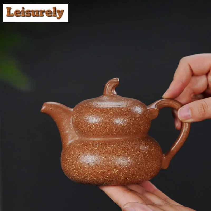 

300ml Exquisite Yixing Purple Clay Teapots Handmade Gourd Pot Raw Ore Coarse Sand Kettle With Infuser Zisha Tea Set Accessories