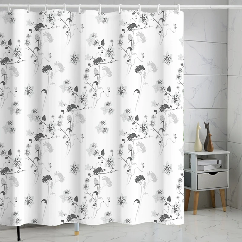 

Минималистичная черно-белая занавеска для душа с цветочным принтом, современный декор для ванной комнаты, элегантный растительный узор, водонепроницаемая занавеска для ванны