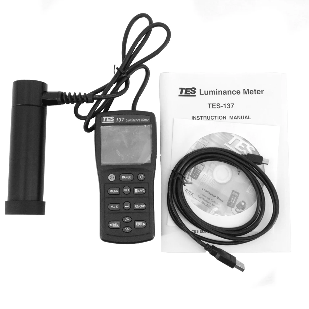 TES-137 Digital Illuminance Meter with Dual Displays and a 4-digit LCD Screen Measuring Range 0.01 to 1999 k Cd/m²