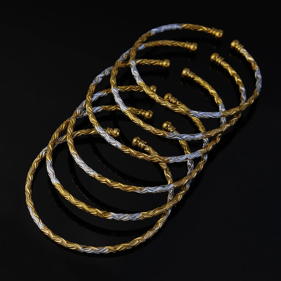 Luxury Gold Silver Plated Braided Open Cuff Bangle for Women, Vintage Twisted Stackable Bracelet, Fashion Jewelry Gift for Party