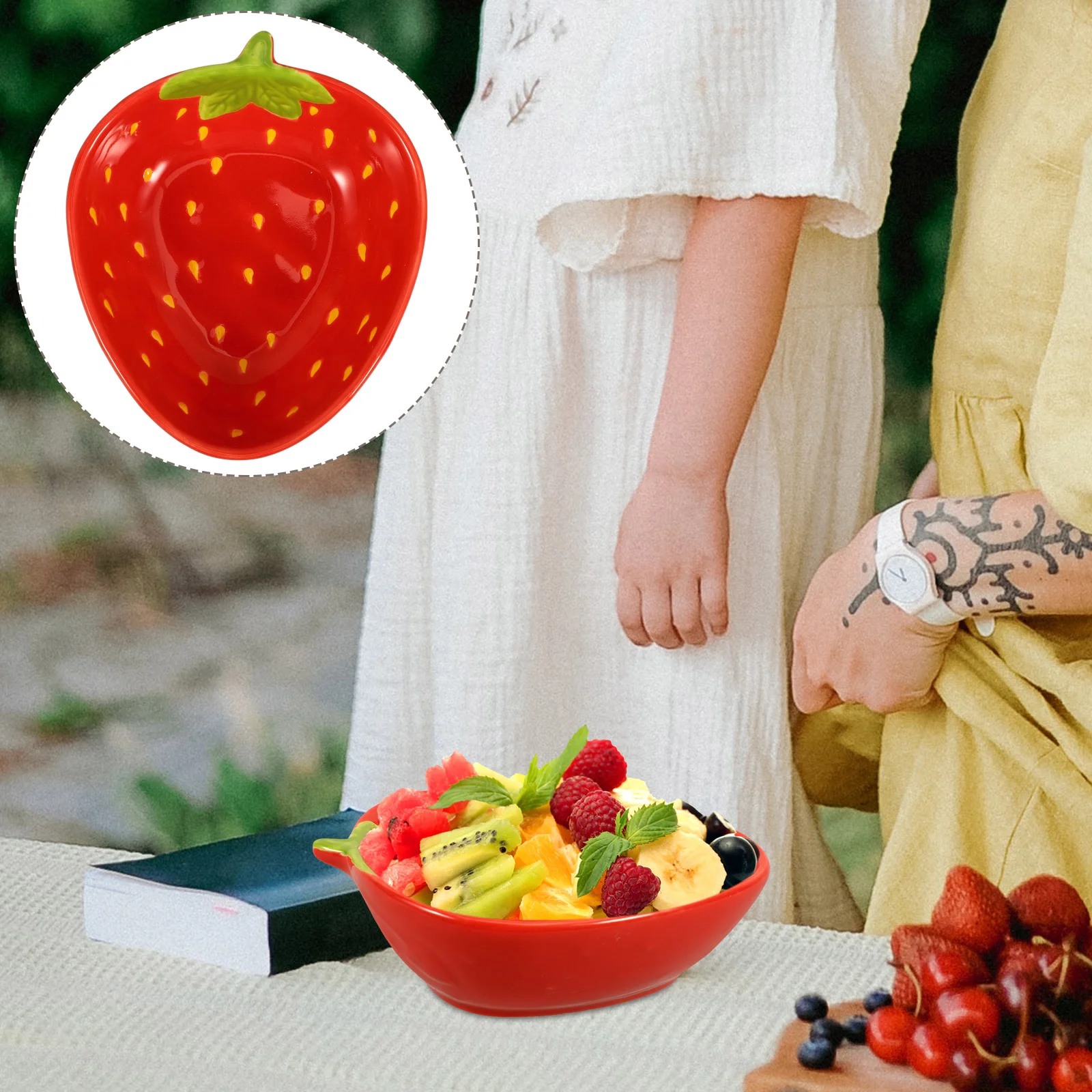 وعاء سيراميك لطيف على شكل فراولة، حاوية طعام، وعاء حلوى قابل لإعادة الاستخدام، وعاء فواكه مقاوم للصدمات، وعاء سلطة مزخرف #5