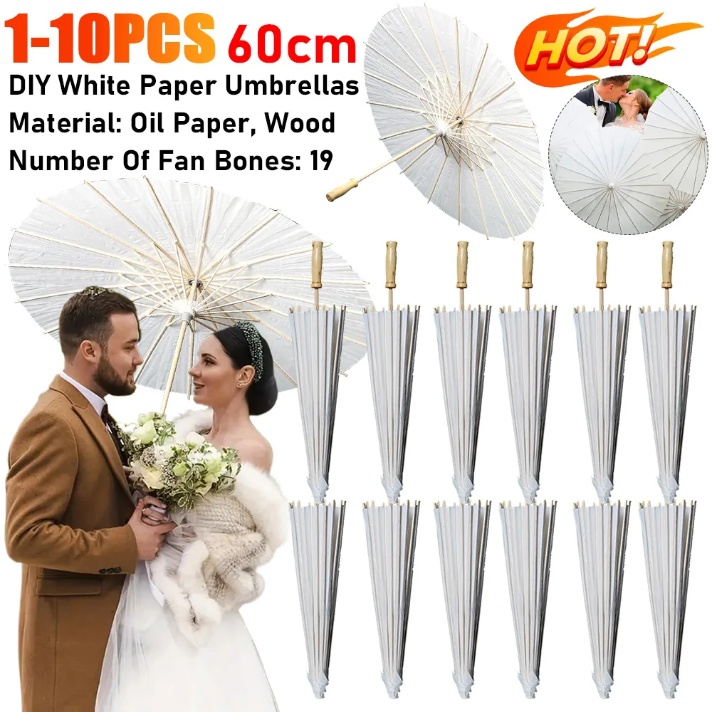 1-10PCS 60cm Weiß Papier Regenschirme Sonnenschirm Papier Regenschirm Chinesische Japanische Geölte Papier Regenschirm Requisiten Dekorative DIY Malerei ﻿