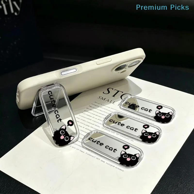portableCute Bow Style Phone Grip Foldable Kickstand with Makeup Mirror Function Portable Anti-drop Holder for Women