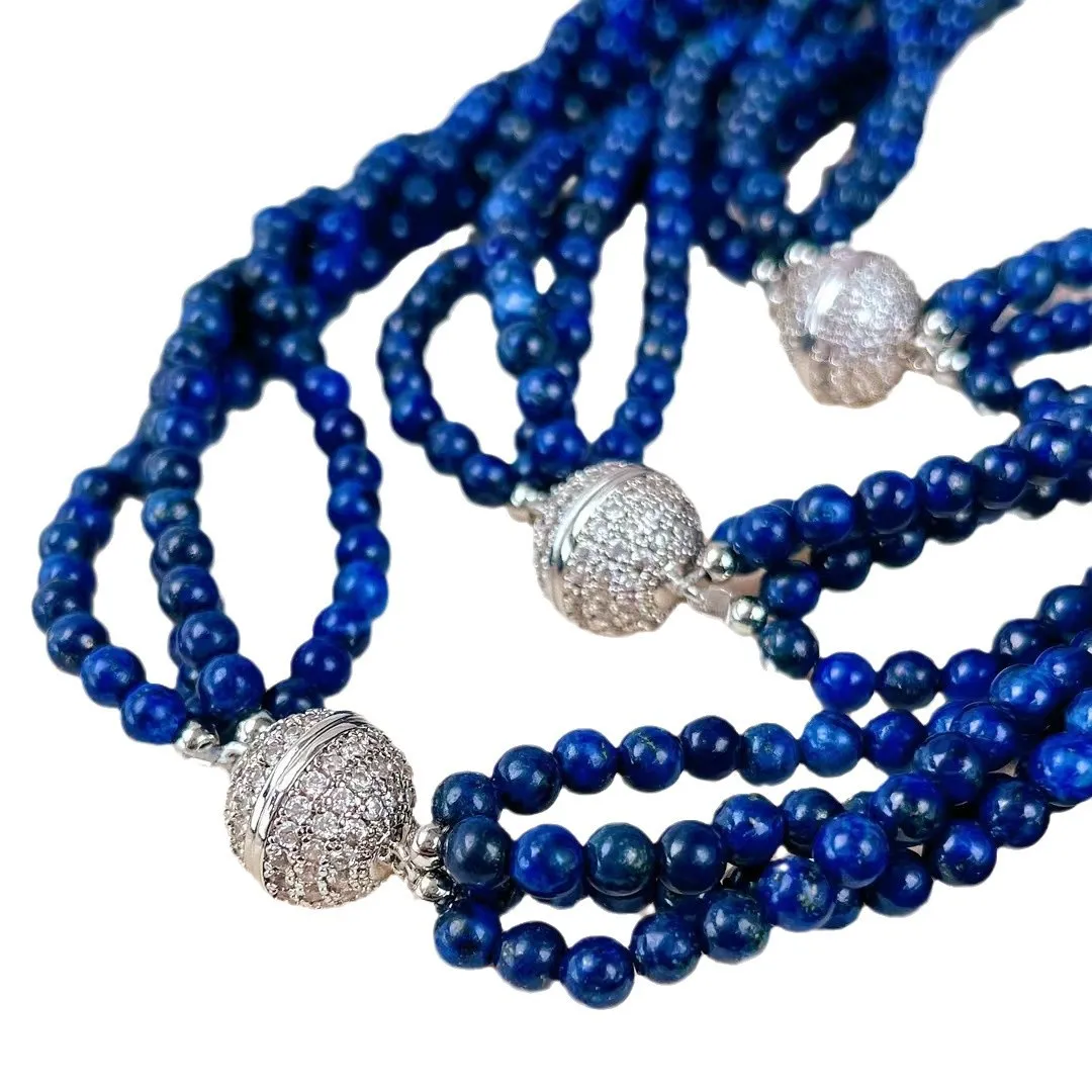 New retro multi-layer high-quality natural lapis lazuli necklace collarbone chain