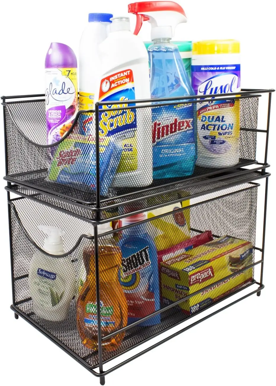 

Cabinet Organizer Set — Mesh Storage Organizer with Pull Out Drawers—Ideal for Countertop, Cabinet, Pantry, Under The Sink,