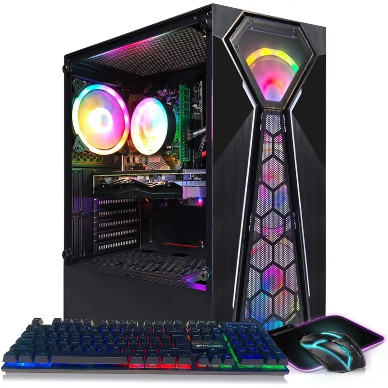 Gaming PC Desktop,  10th Gen G5905 3.5G, Radeon RX 550 4G, 16GB DDR4, 512GB SSD, 600M WiFi, BT 5.0, RGB Fan x4, W