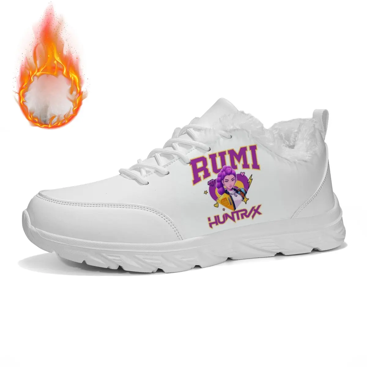 

Women Winter Casual Sports Shoes Fleece Lined White Sneakers with IMUA Hunter X Cartoon Graphic Zapatillas De Deporte
