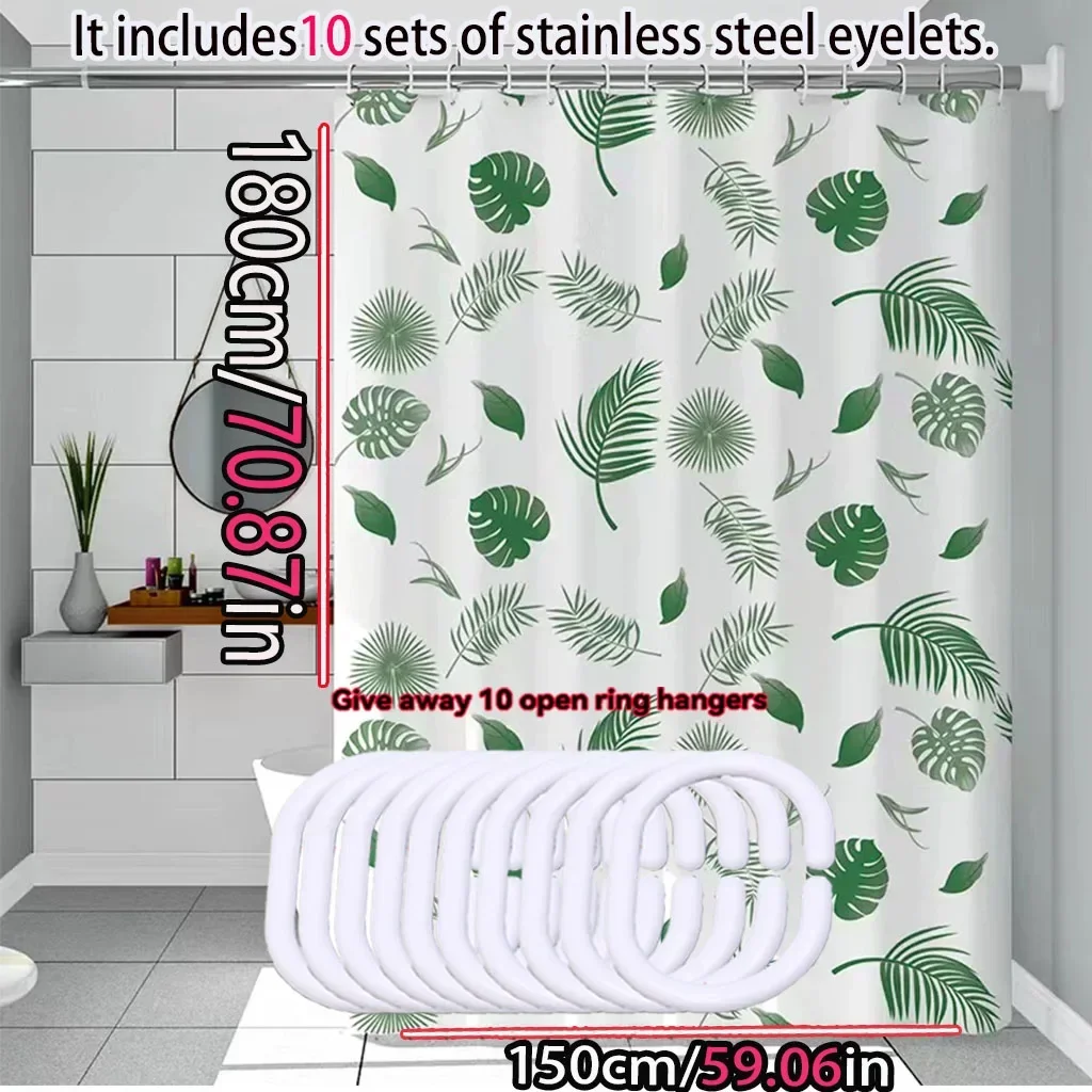 Simple Wind Green Leaves Bathroom Shower Curtain Shielding Partition Shower Curtain Quick Dry Can Be Scrubable Light Opaque Bath