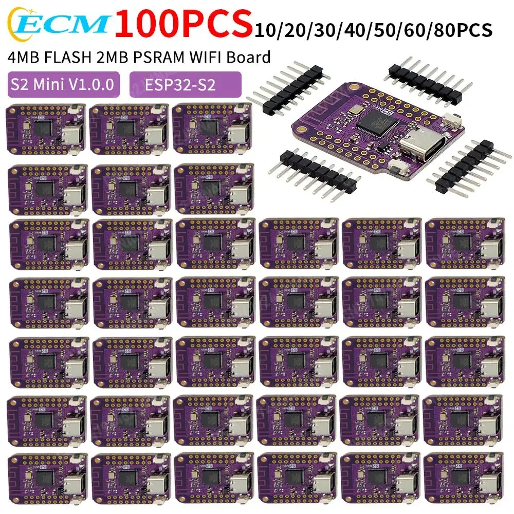 100PCS-1 ESP32 S2 Mini WIFI IOT Board Based ESP32-S2FN4R2 ESP32-S2 4MB Flash Type-C Connect Arduino Compatible with MicroPython