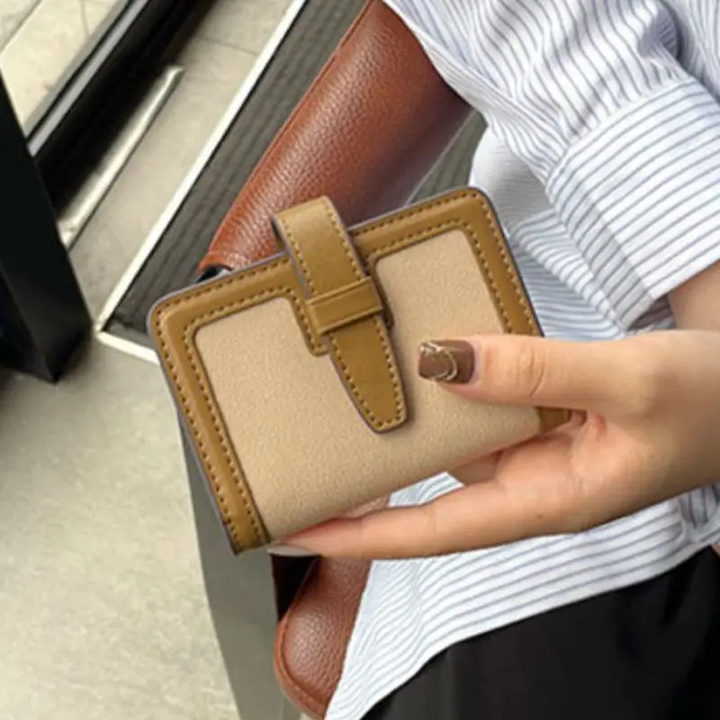 Color Matching Drawstring Exquisite Multi-page Card Holder Ladies Compact and Simple ID Storage Bag Short