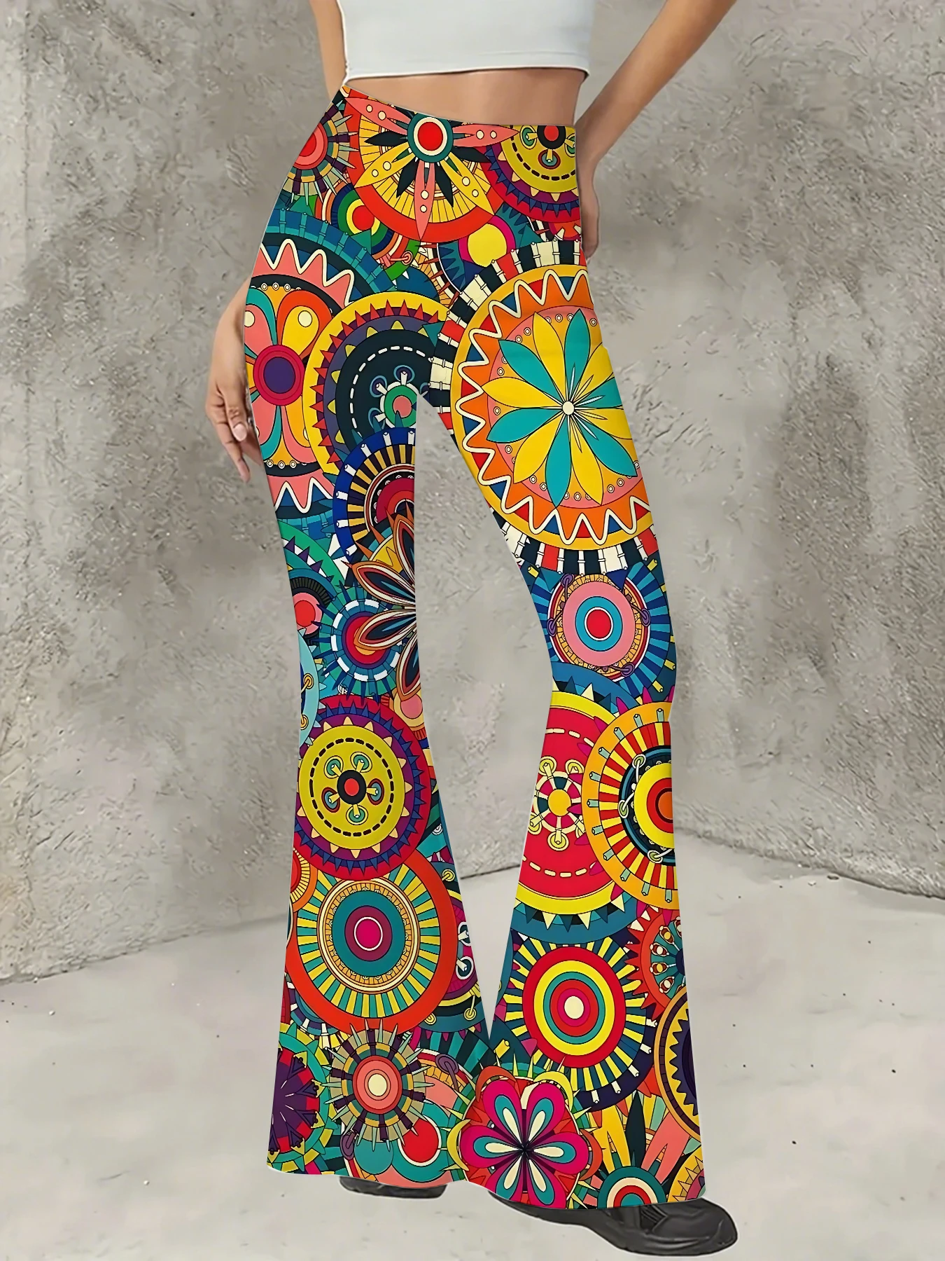 

Women's All-Over Print Flared Leggings Stretchy High Waist Bell Bottom Pants