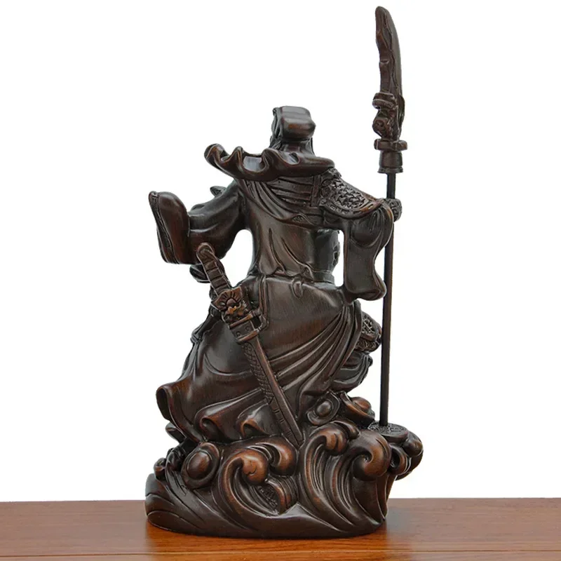 Imitation wood statue of Guan Gong，Resin technology，Modern art sculpture，God of War Guan Yu，Home decoration god of wealth statue