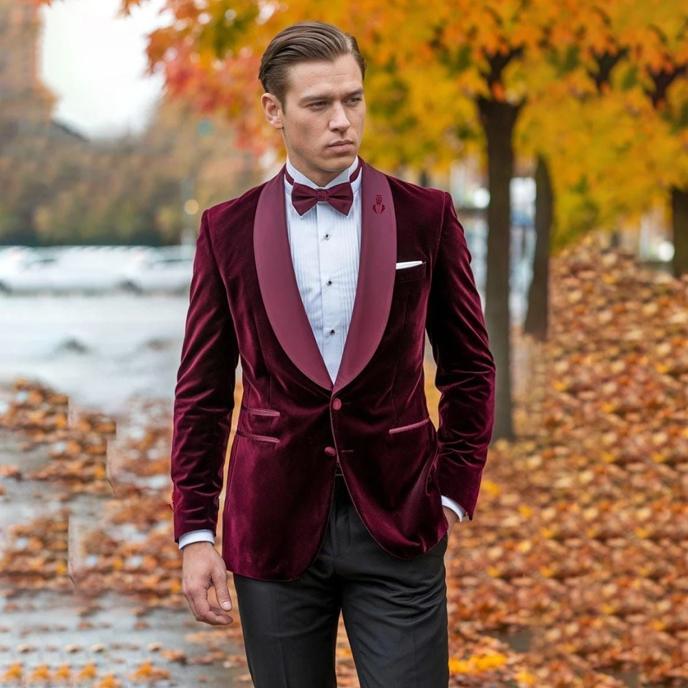 

Повседневные мужские костюмы, модный облегающий костюм на одной пуговице, комплект из двух предметов, куртка и брюки, однобортный костюм с шалью и лацканами по индивидуальному заказу