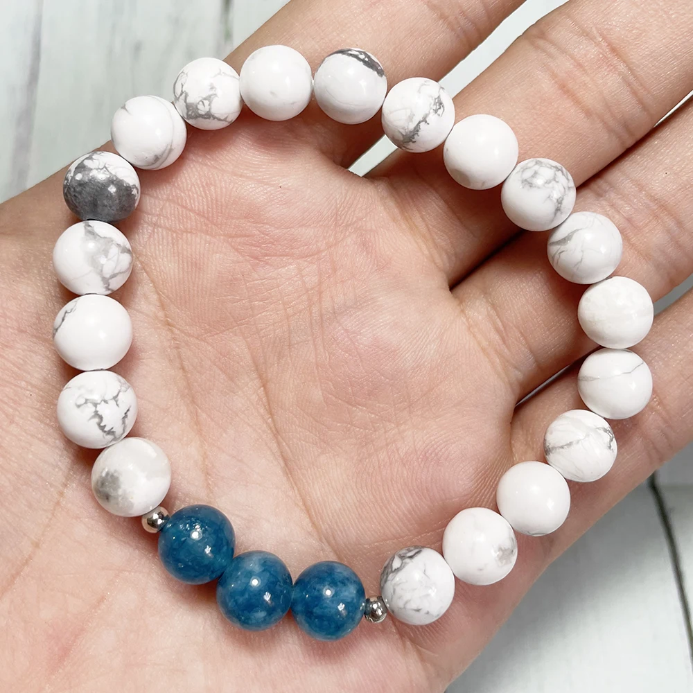 Ruberthen 8 MM AAA Grade Blue Apatite Howlite Bracelet Womens Mens Natural Gemstone Handmade Wrist Mala image 3