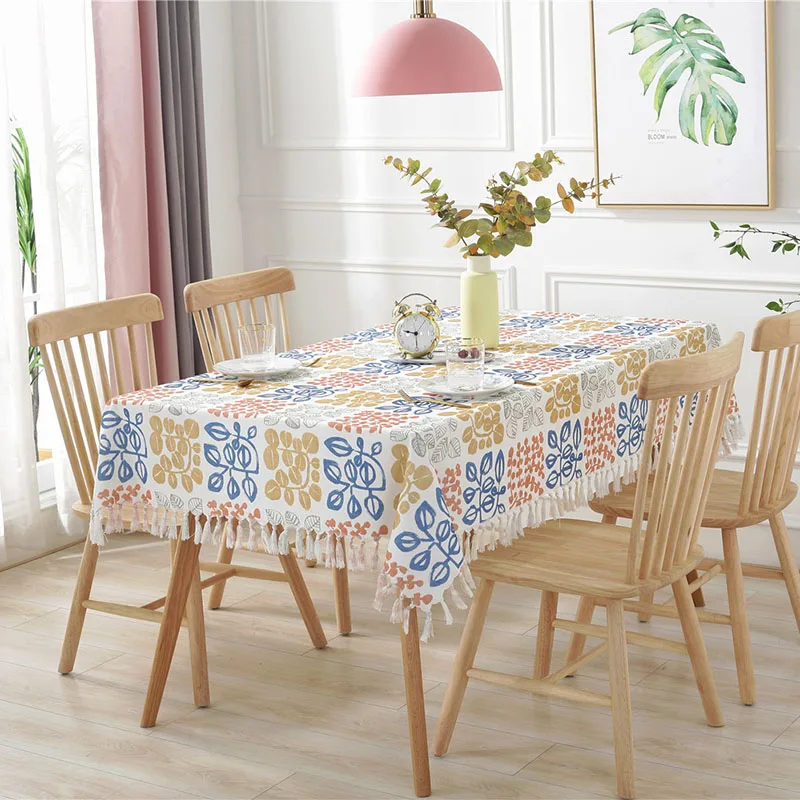 

Скатерть из хлопка и льна с принтом и кисточками в стиле бохо, пылезащитный коврик для стола, модный, устойчивый к царапинам, для домашнего декора