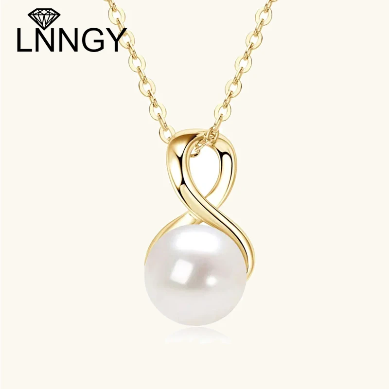 

Lnngy 9-9.5mm Freshwater Pearl Pendant Necklace For Women Ladies 925 Sterling Silver Chain Necklaces Anniversary Jewelry Gift