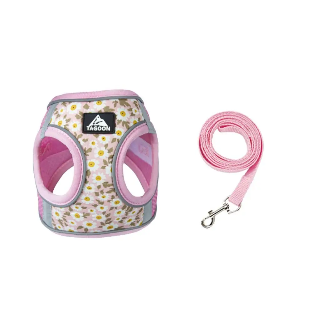 Cat Accessories Floral Pet Harness Reflective Anti Escape Dog Leash Set Breathable Meash Puppy Harness Puppy Akita