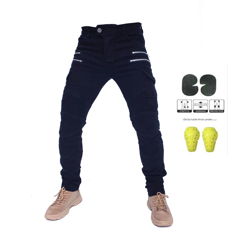 

4 season Double Zipper Metal Style Motocross Moto Trousers Men Woman Outdoor Riding Jeans With Protective Gear Motorcycle Pants