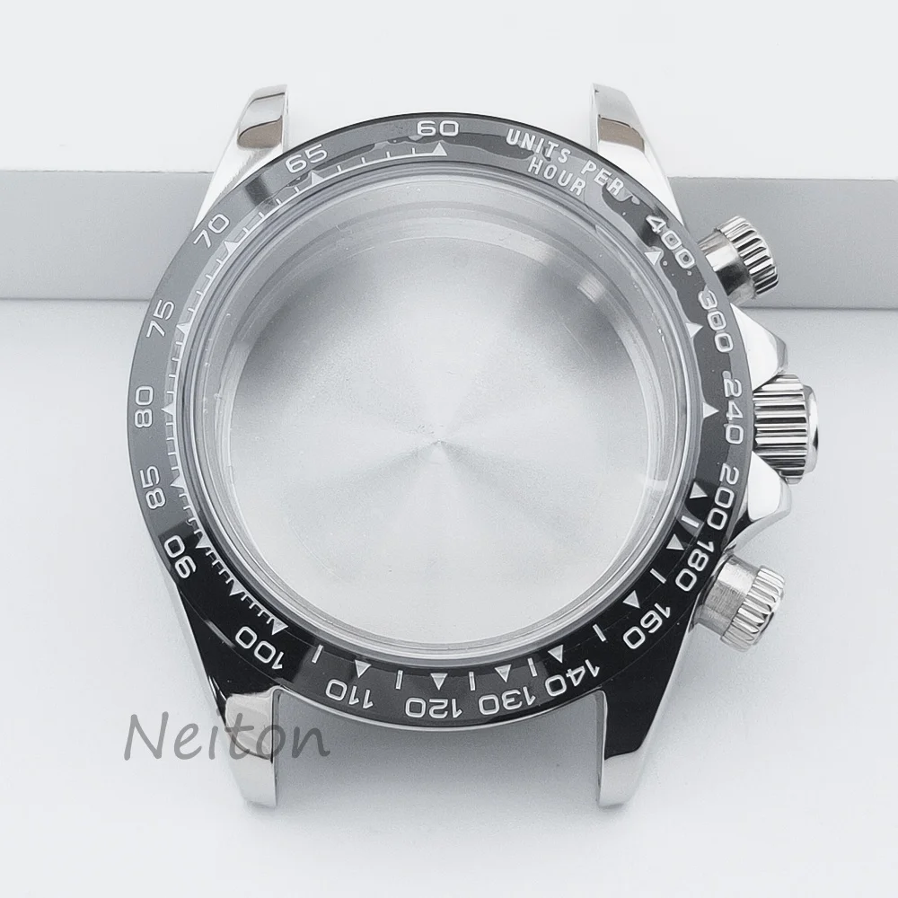 NEITON VK63 39mm Watch Case Silver/Gold With Strap Solid Stainless Steel For VK63 Watches Automatic Movement Accessory Parts image 3