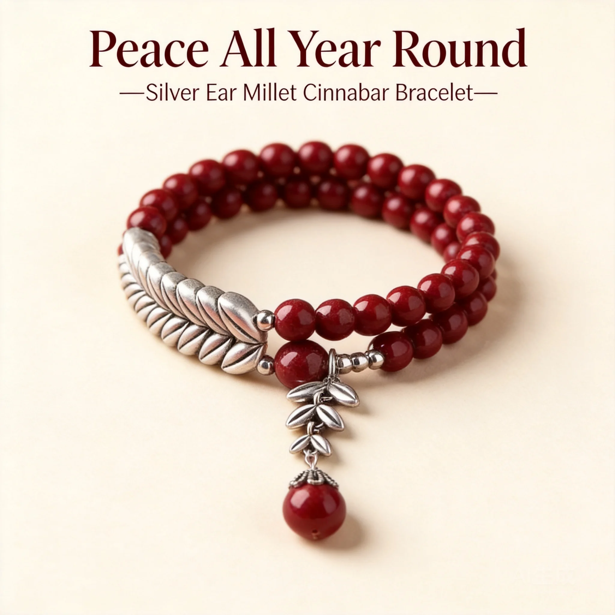 Fashion Chinese Style Natural Cinnabar Beaded Bracelet For Women 925 Sterling Silver Wheat Ear Lucky Blessing Fortune Feng Shui