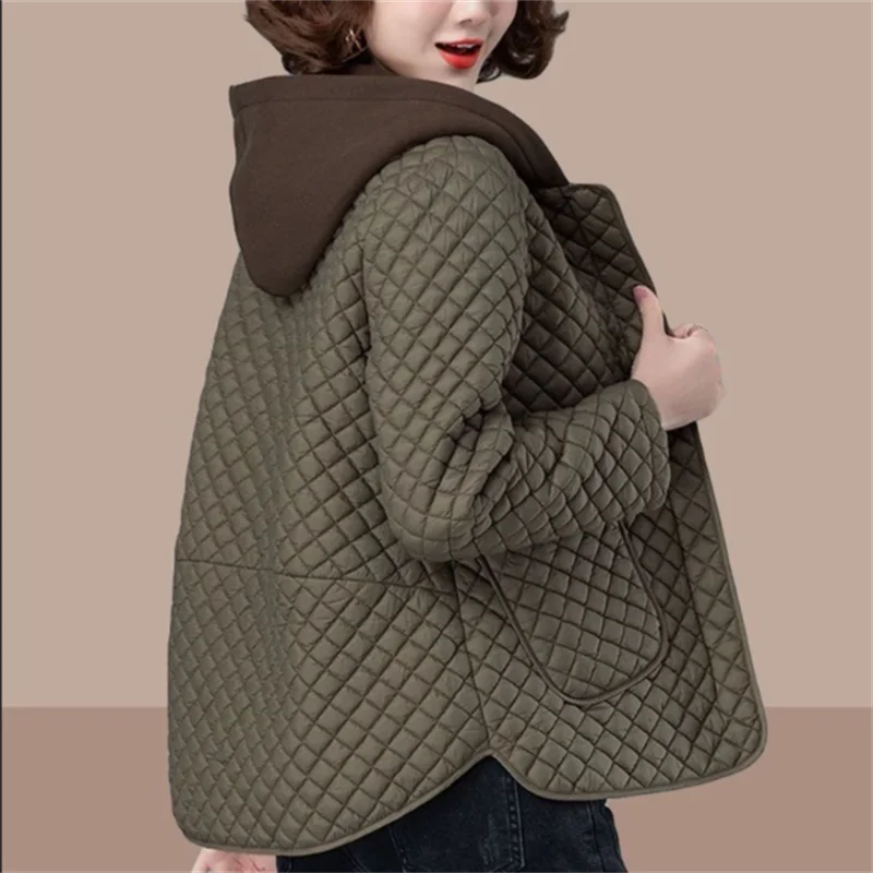 

Cotton Jacket Women Coat Hooded Loose Large Size Cotton Jacket Middle aged Short Mother's Clothing Outwear Square Pocket Coats