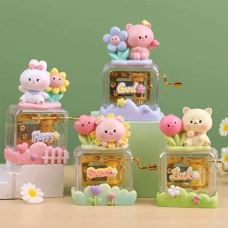 Miniso Cinnamoroll Musical Boxes Hand Crank Cute My Melody Cartoon Kawaii Pom Pom Purin Mini Wind Up Music Box Kid Toys Gifts