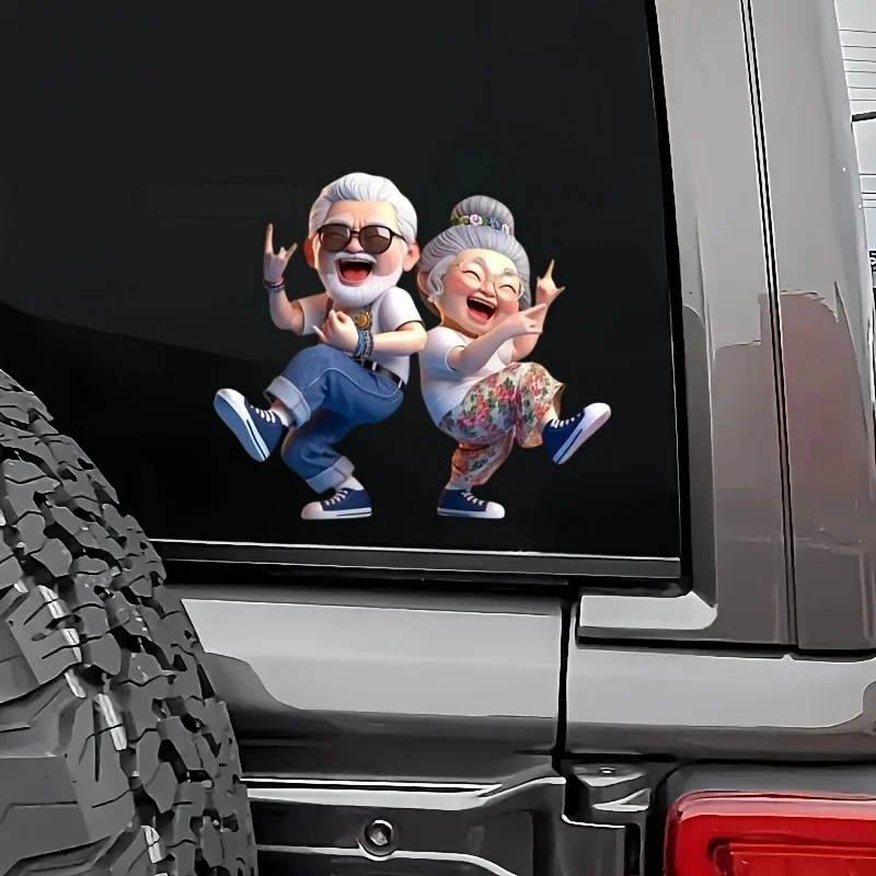 14x12cm Dancing Senior Couple Vinyl Stickers Decal For Car Funny Waterproof Exterior Decor Accessories