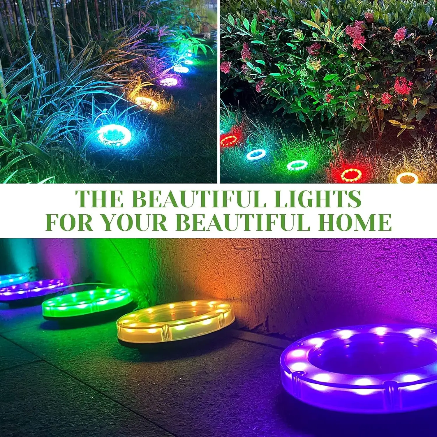 Solar Ground Lights Outdoor Waterproof New Structural Design Multicolor Lights Solar Lights with 12 LEDs for Outside Pathway