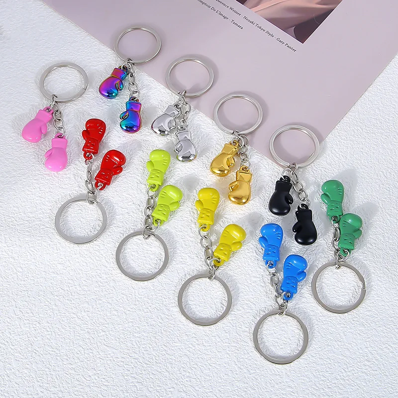 Mini Metal Boxing Gloves Keychain Double Left Right Punch Mitts Charms Fitness Club Car Key Ring Sports Graduation Gift Keychain